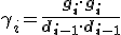 \gamma_i = \frac{\b{g_i} \cdot \b{g_i}}{\b{d_{i-1}} \cdot \b{d_{i-1}}}